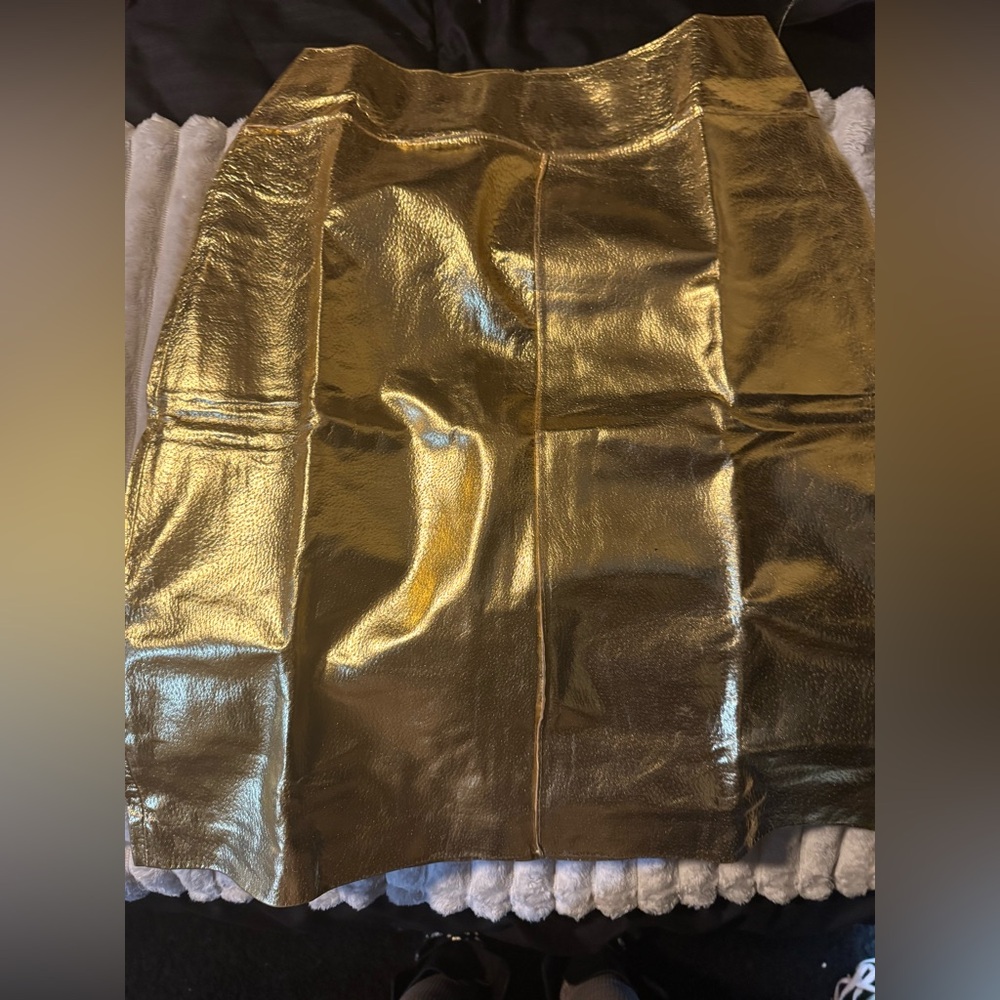 Genuine Leather Gold Pencil Skirt